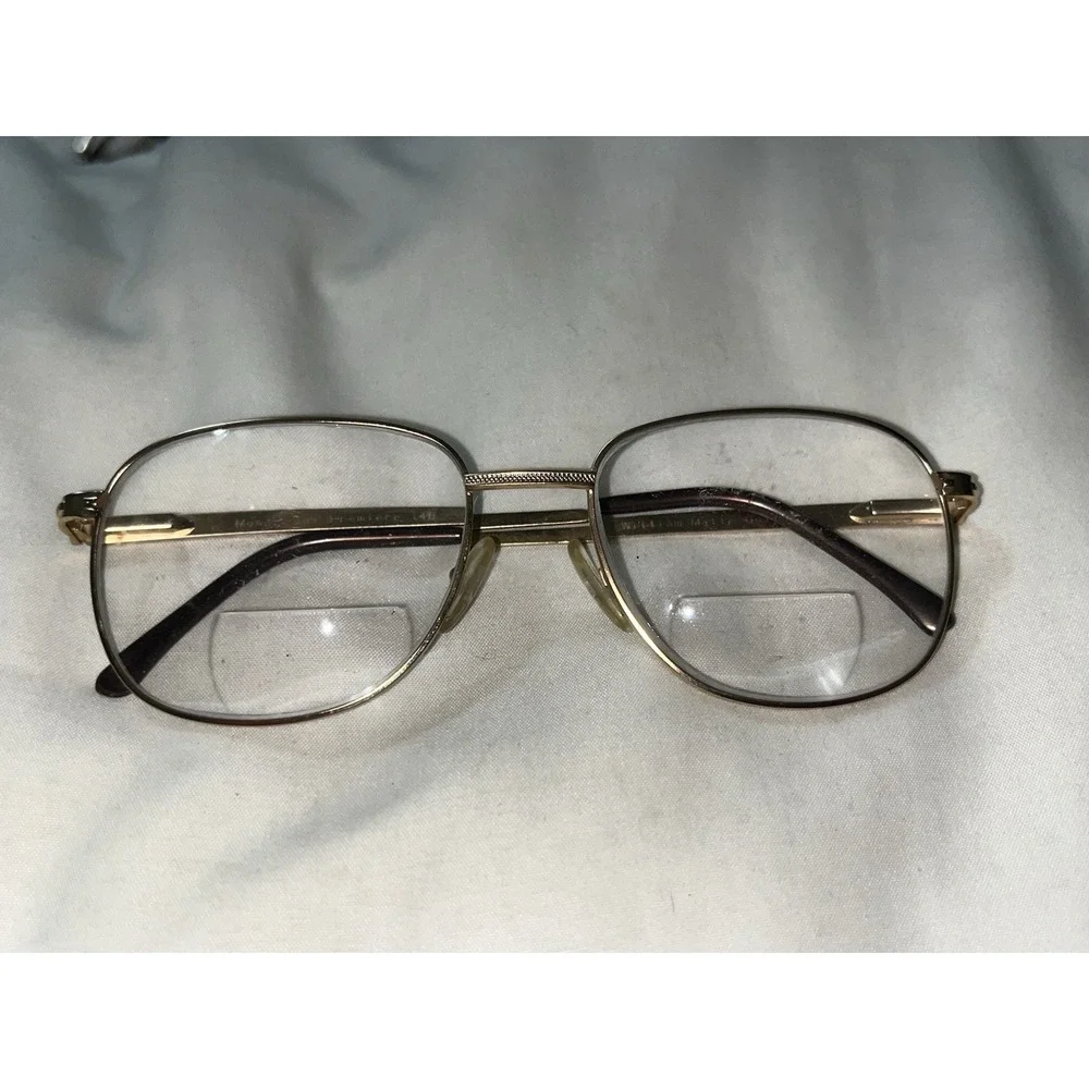 Vintage 80's Matte Gold Montreaux Premiere Aviator Pilot Eyeglasses 54-18-140